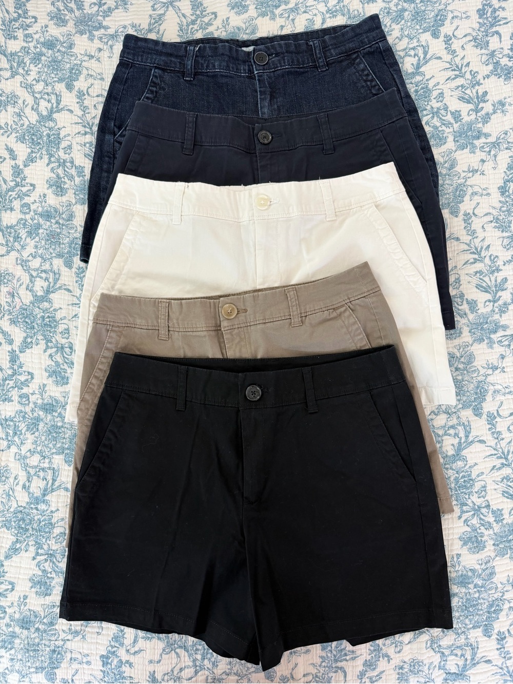 5 pairs of Women’s Cotton Chino Shorts - Black, Tan, White, Navy